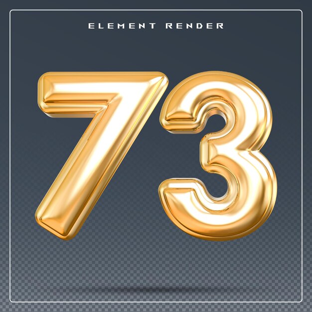 el número 73 dorado 3d render