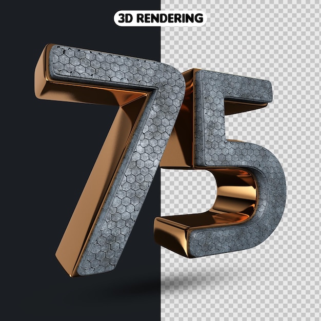 Numéro 75 Avec Rendu 3d Style Or