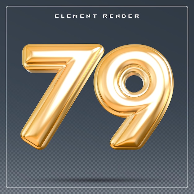 El número 79 oro renderizado en 3D