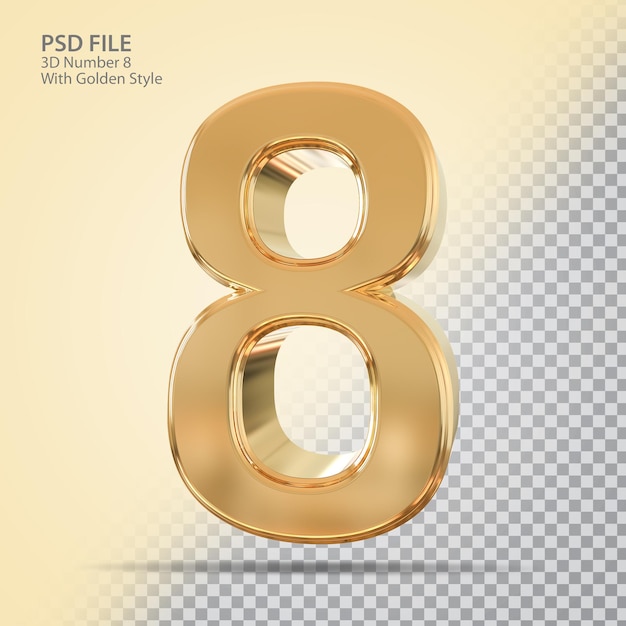 Numéro 8 3d avec style doré