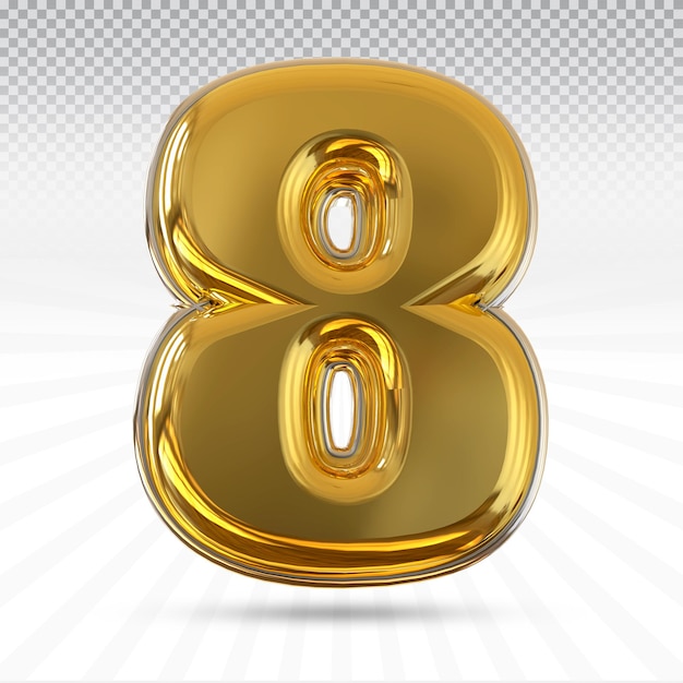 Número 8 colección de render 3D con color dorado y blanco