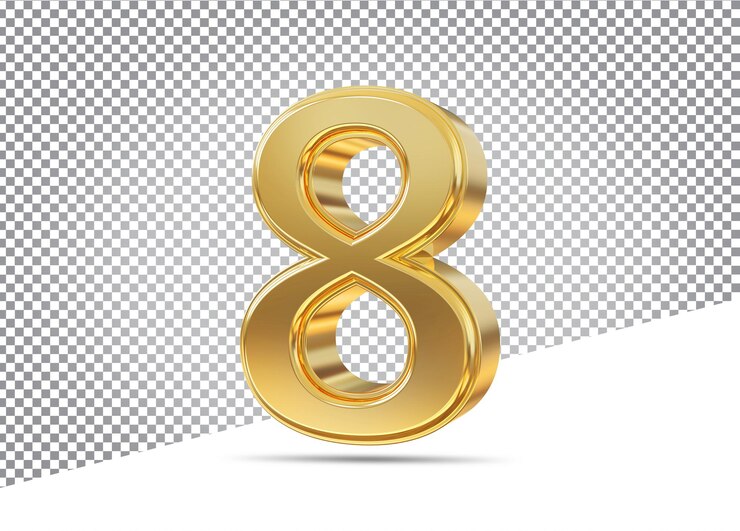PSD número 8 dorado 3d