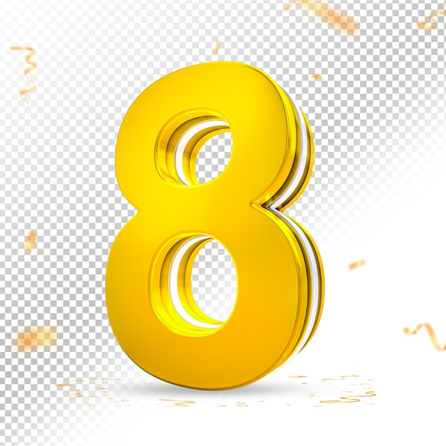 Número 8 dorado estilo 3d render