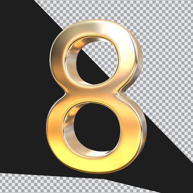 Número 8 dorado estilo 3d render