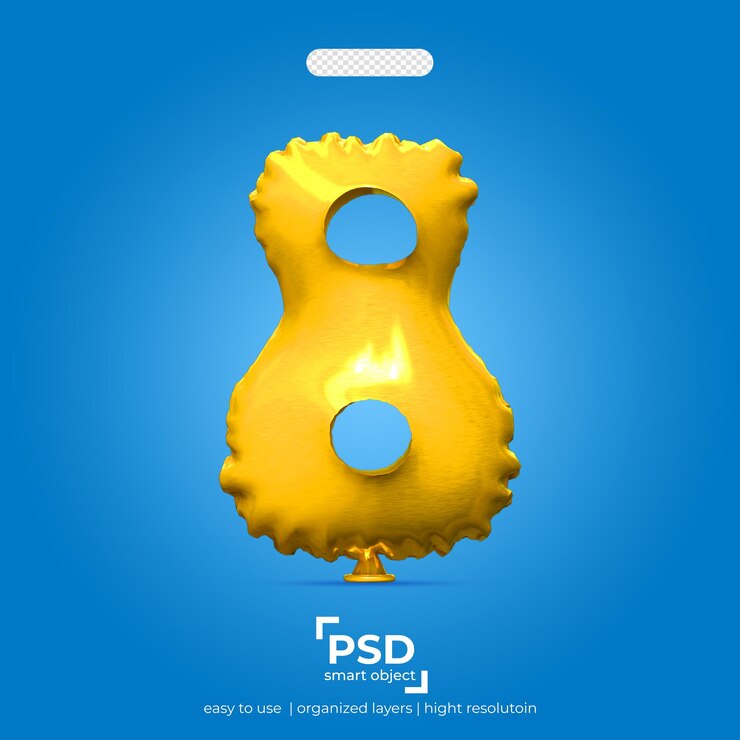 PSD número 8 efecto de estilo de texto de globo número de oro 3d