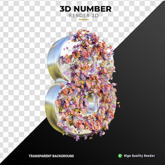 Número 8 flor edição 3d realista renderização de alta qualidade