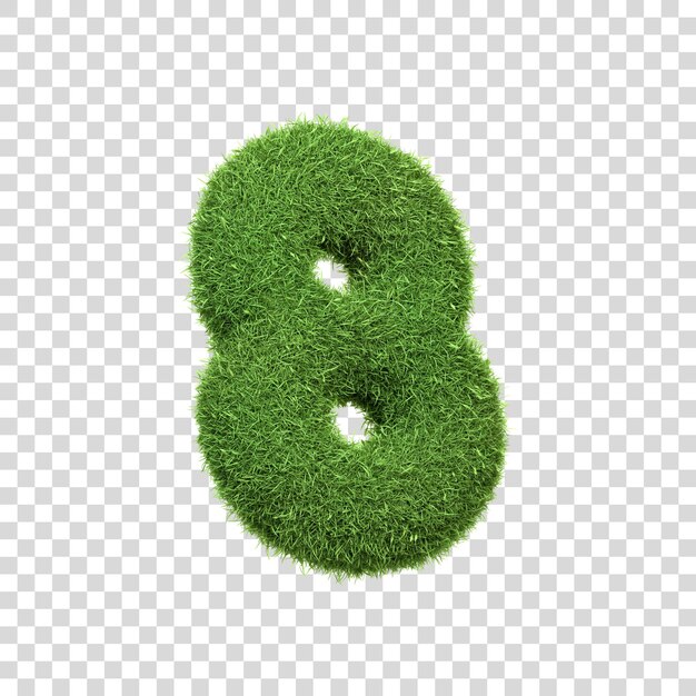 El número 8 en forma de densa hierba verde sobre un fondo blanco puro Número 8 Vista delantera