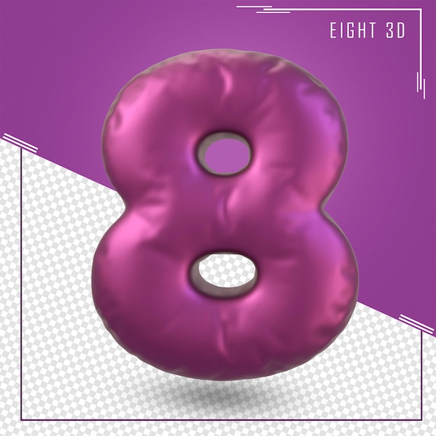 número 8, globos, 3d, ilustración, render