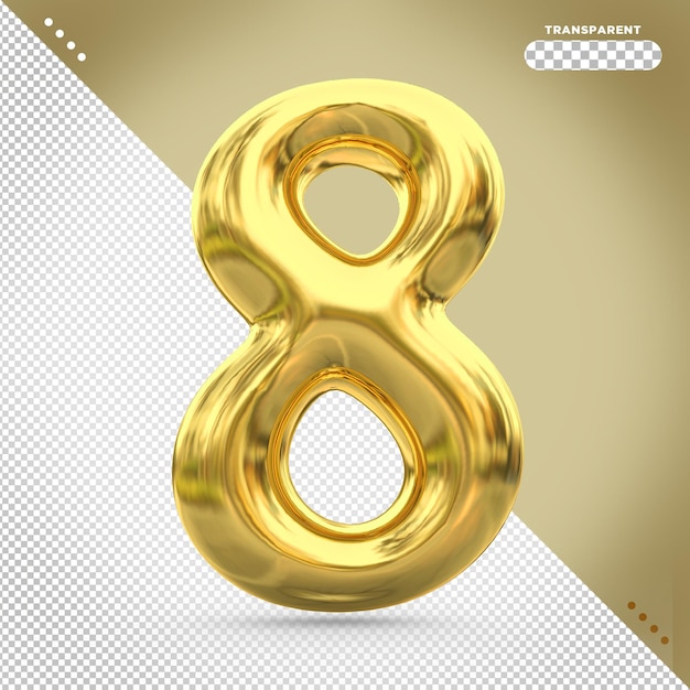 Número 8 Globos Dorados Estilos 3D