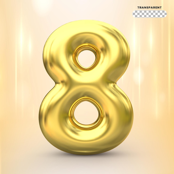 PSD numero 8 golden style 3d render