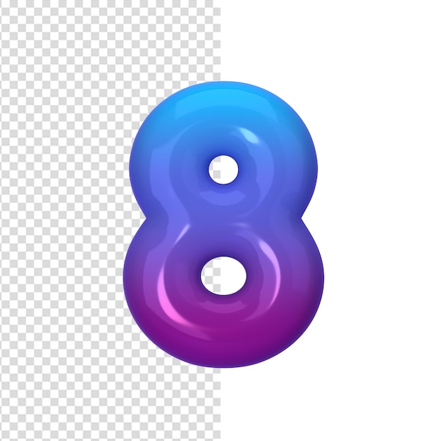 Número 8 gradiente de azul para roxo Número na forma de balões 3d