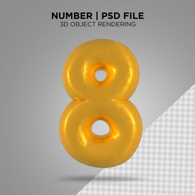 Número 8 ocho dorado 3d render PSD Premium