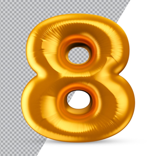 Número 8, oro, 3d, interpretación