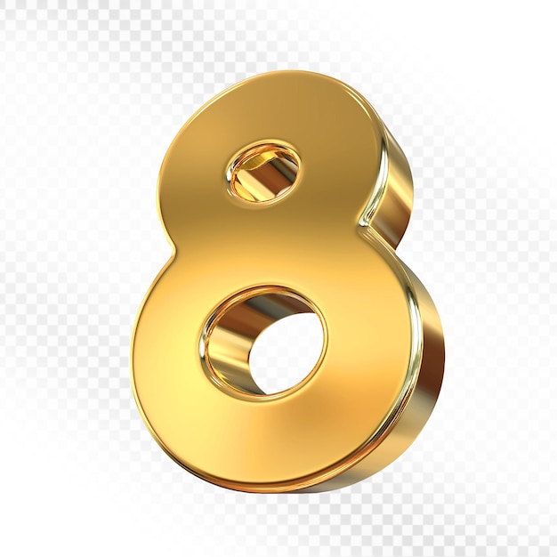 número 8, oro, 3d, render