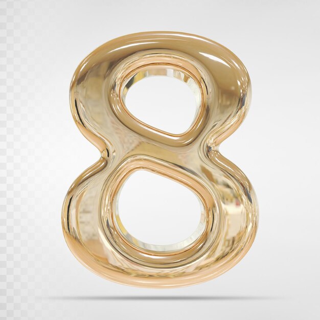 Número 8 representación de oro 3d