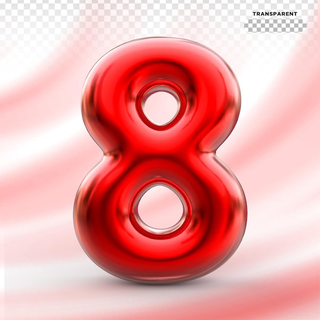 número 8, rojo, 3d, render