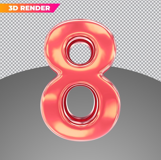 PSD número 8 rojo estilos 3d