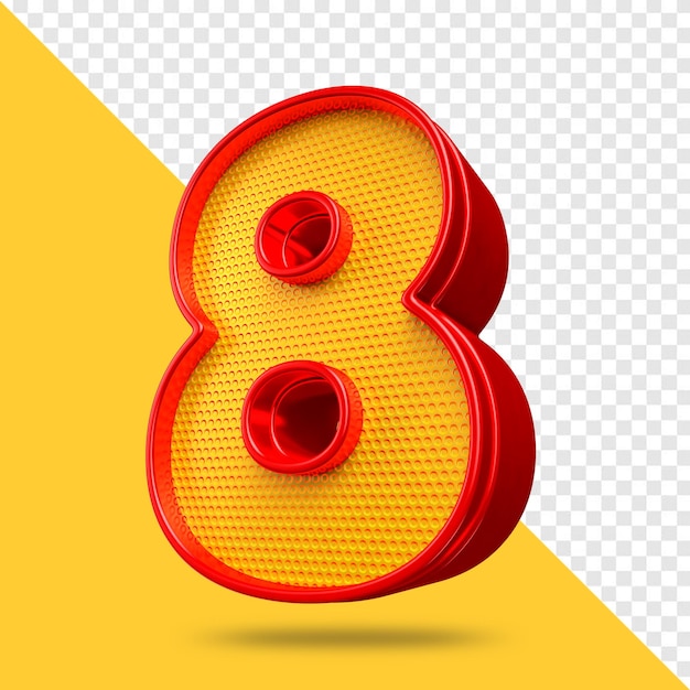 Número 8 vermelho metálico e amarelo com grade