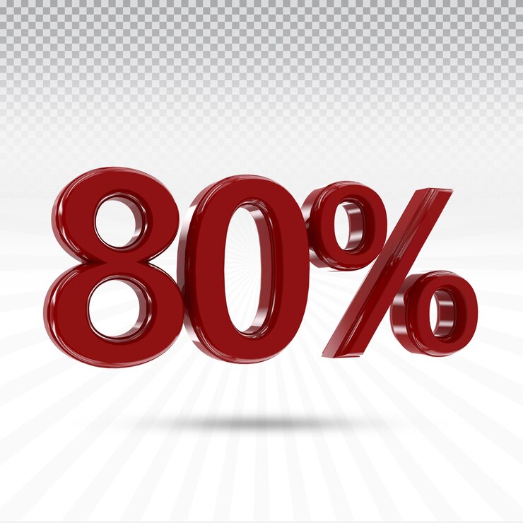 PSD número 80 por ciento colección de render 3d con color rojo