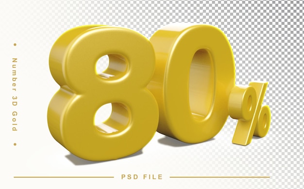 Número 80 por ciento dorado 3D