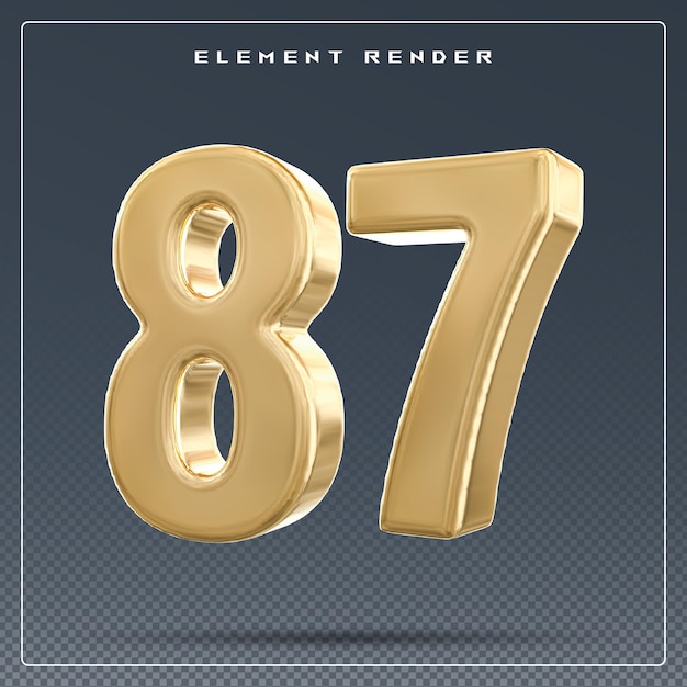 número 87 oro renderizado en 3D