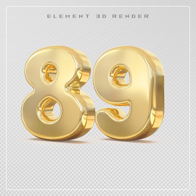el número 89 dorado 3d render