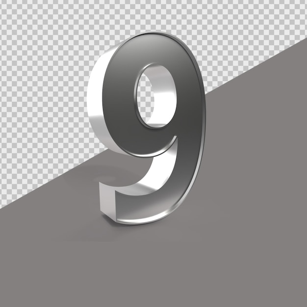 Número 9 3d render silver style