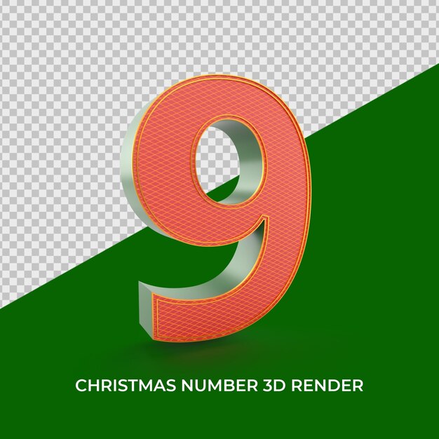 número 9, adornos navideños, 3d, render