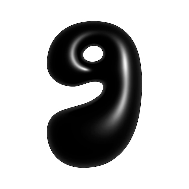 Número 9 del alfabeto de la burbuja negra en 3D