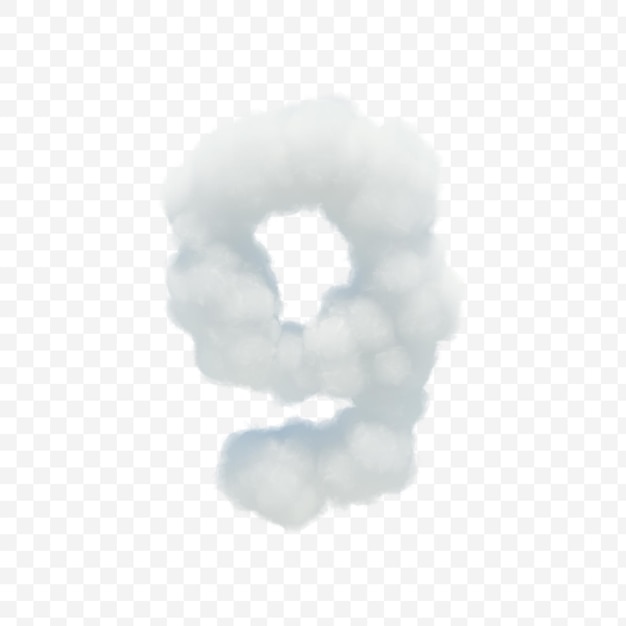 PSD número 9 del alfabeto hecho de nube blanca sobre fondo aislado