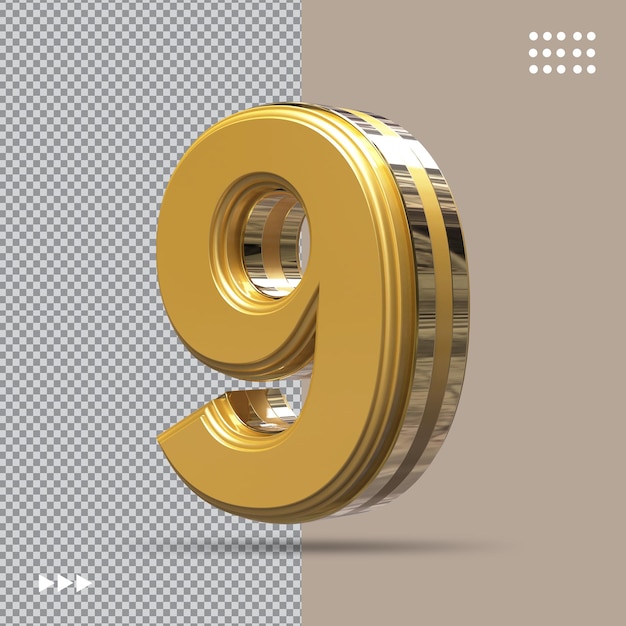 Número 9 dourado 3d