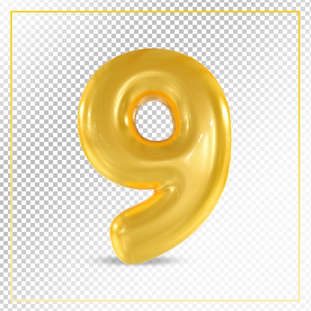 Número 9 Globos oro modelo 3d