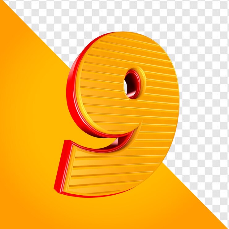 PSD número 9 nueve 3d amarillo y rojo