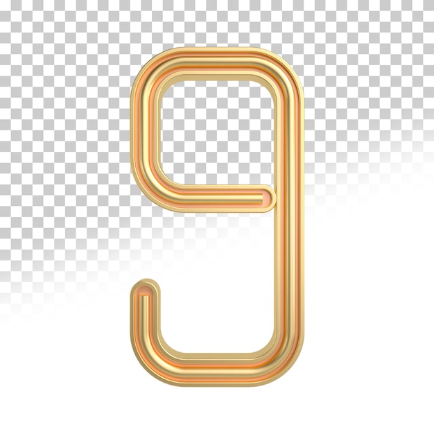 Número 9 oro 3d estilo de renderizado