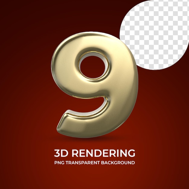 Número 9 renderização 3d isolado fundo transparente