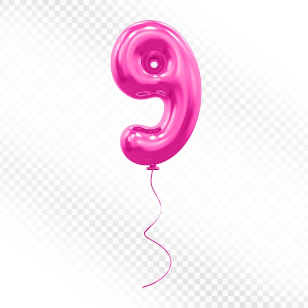 Número 9 Renderizado en 3D rosado