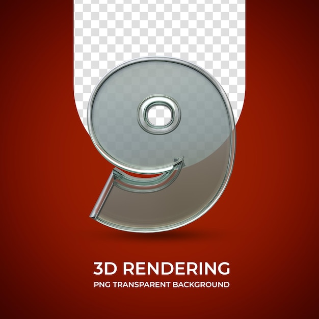 Numéro 9 Rendu 3d Isolé Fond Transparent Style De Verre