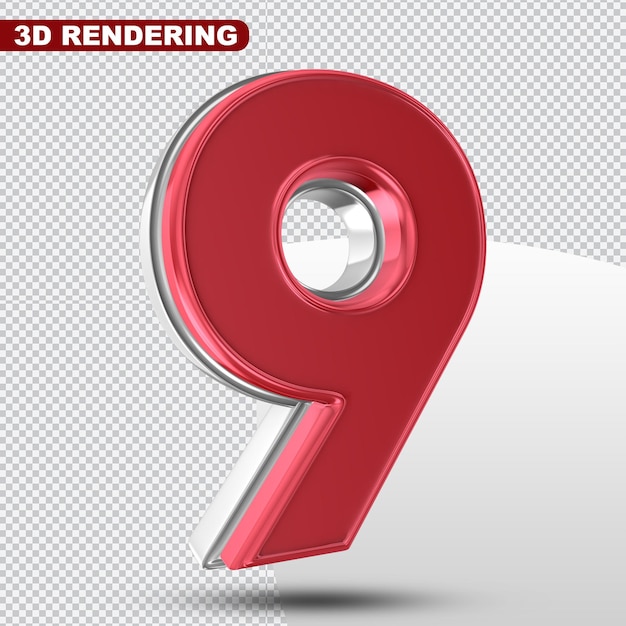 número 9, rojo, 3d, render