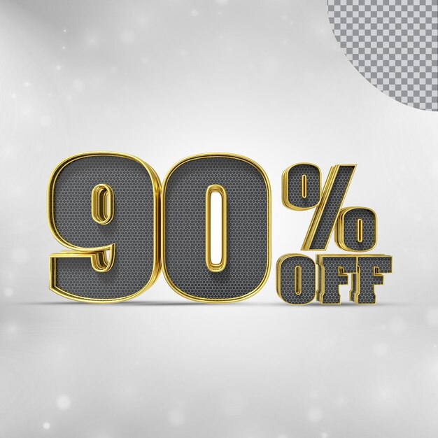 Número 90 por ciento 3D render colección color dorado