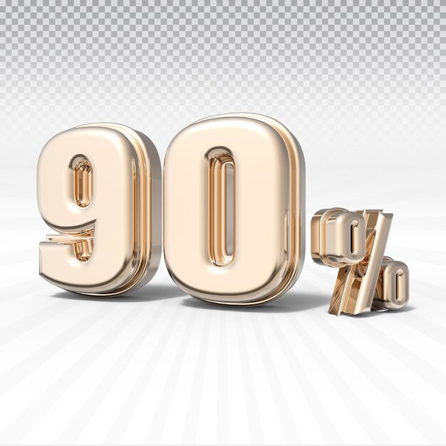 Número 90 por ciento colección de render 3D con estilo color oro claro