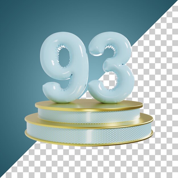 Número 93 Número brillante cian con ilustración 3d de podio