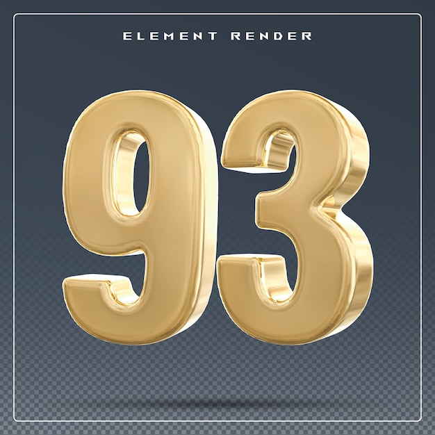 Numero 93 oro rendering 3D