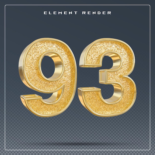 Numero 93 oro rendering 3D
