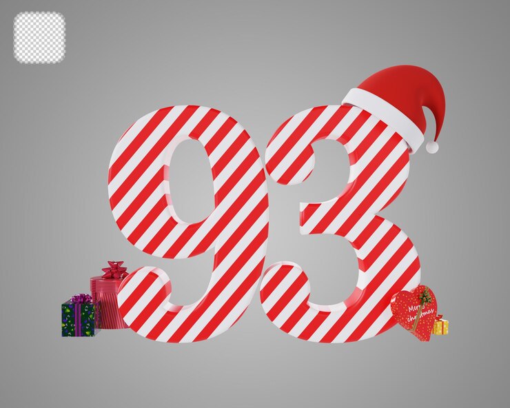 PSD número 93 con sombrero rojo de santa navidad ilustración 3d