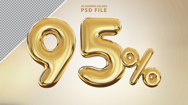 Número 95 por ciento 3D render de lujo dorado