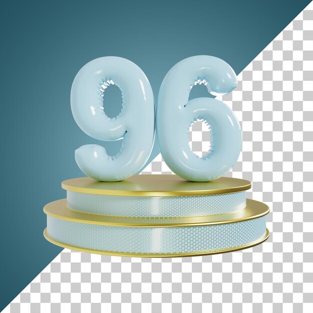 Número 96 Número brillante cian con ilustración 3d de podio
