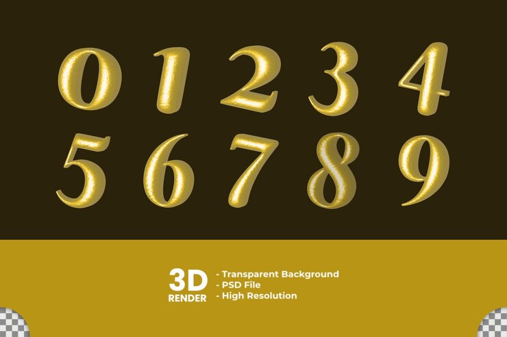 PSD número de activo del paquete de renderizado 3d con material dorado
