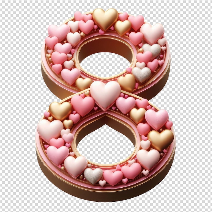 PSD número aislado hecho de corazones 3d png