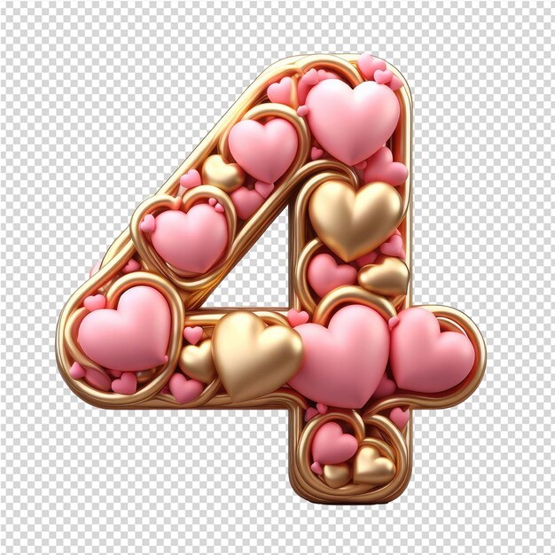 PSD número aislado hecho de corazones 3d png