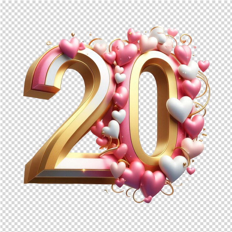 PSD número aislado hecho de corazones 3d png
